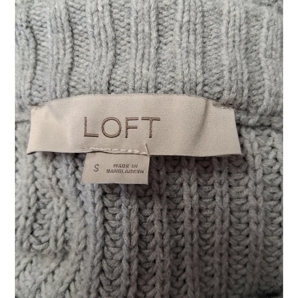 Loft  Women’s Gray Textured Knit Cotton Blend Long Sleeve Crew Neck Sweater S